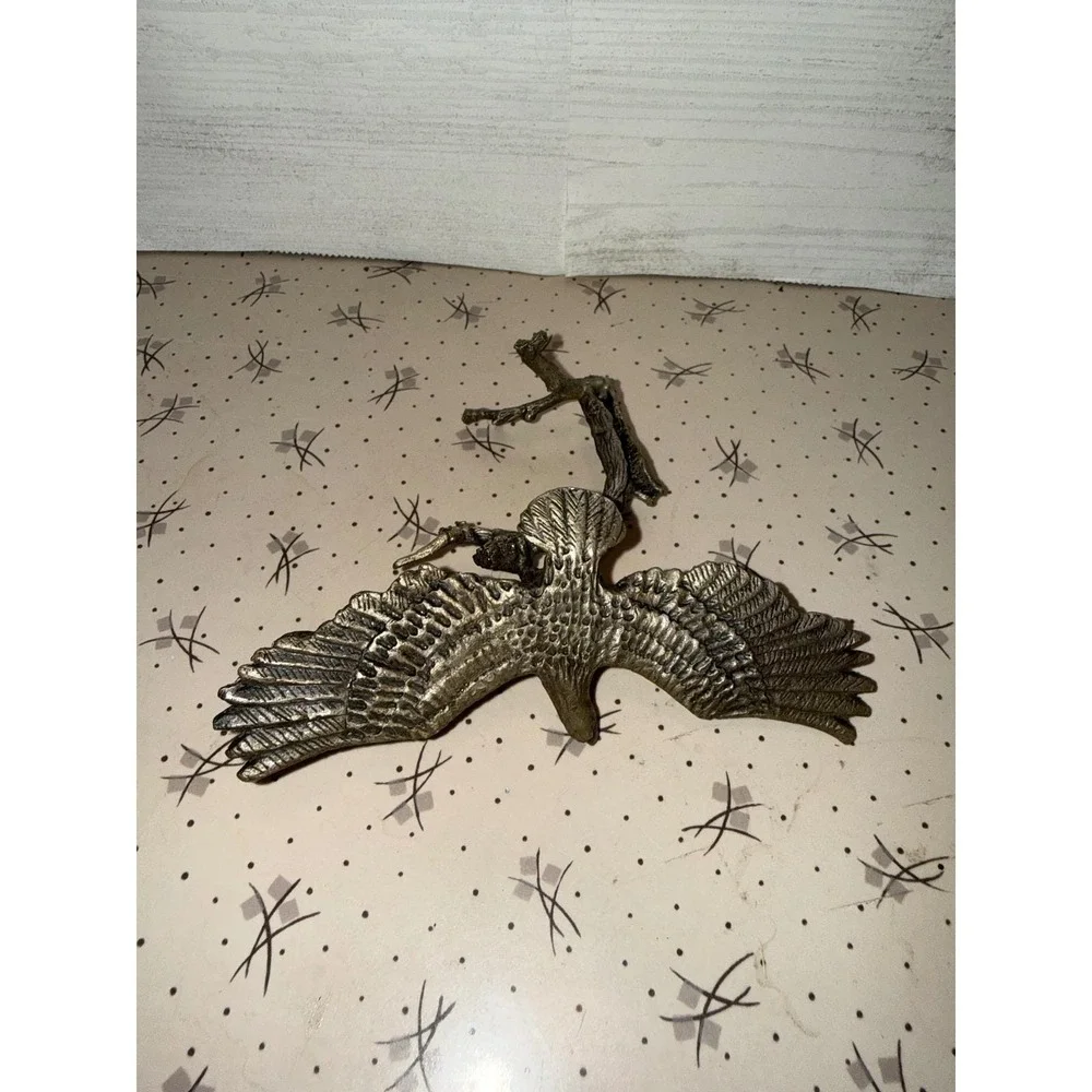 Vintage Brass Eagle Figurine‎ Perched on Branch Soaring Bird Statue Bronze Tone